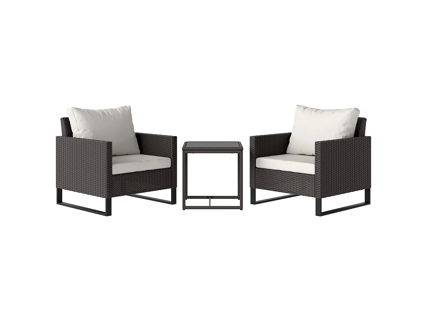 Elmolu Brown 3 Piece Rattan Bistro Set with Tempered Glass Table