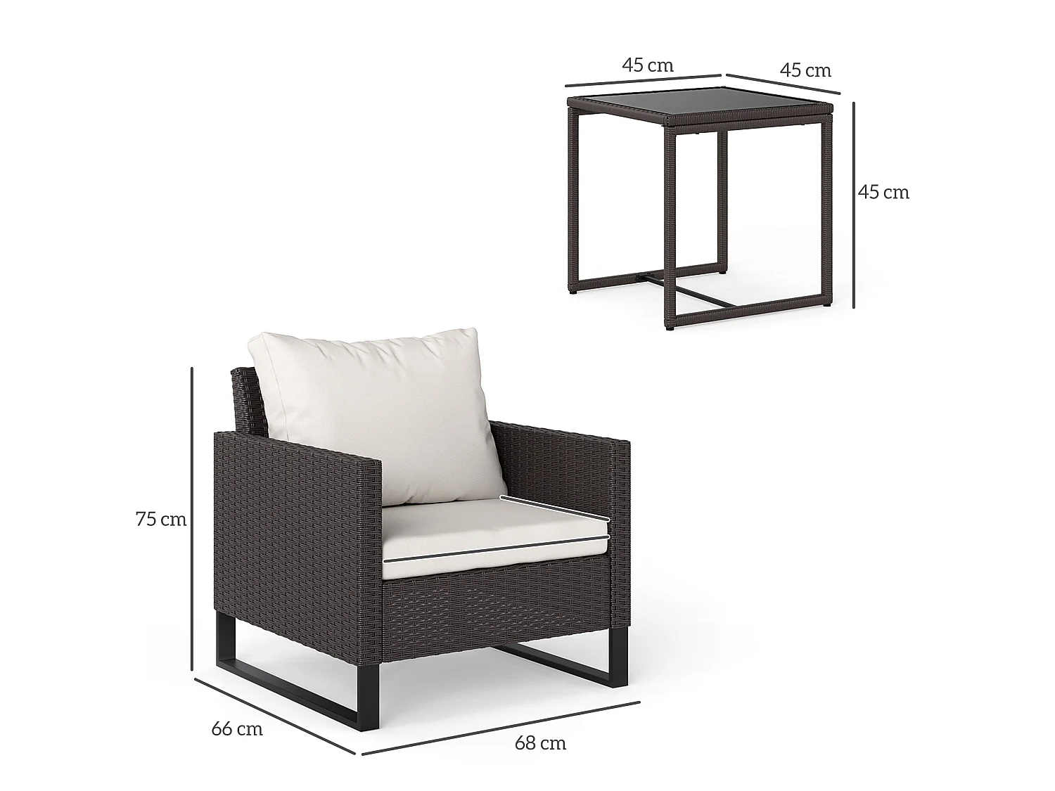 Elmolu Brown 3 Piece Rattan Bistro Set with Tempered Glass Table