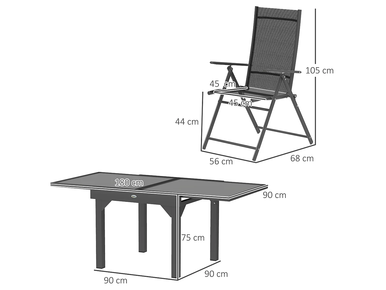 Cosuri 6 Seater Grey Outdoor Dining Set Extendable 90 to 180cm Table with 6 Folding Mesh Chairs