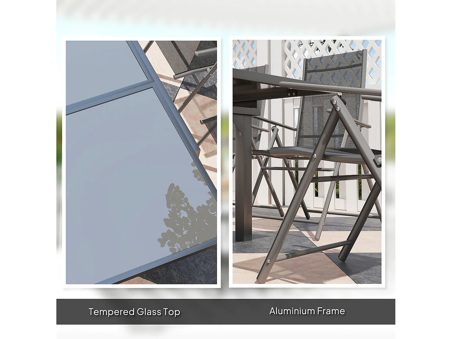 Cosuri 6 Seater Grey Outdoor Dining Set Extendable 90 to 180cm Table with 6 Folding Mesh Chairs