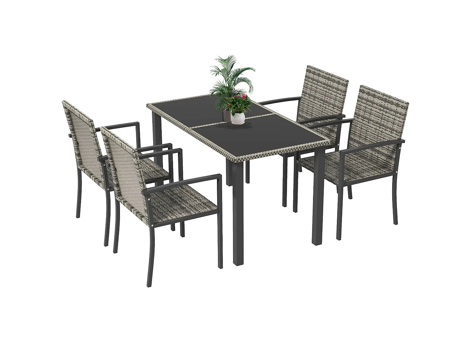 Saka Rattan 4 Seater Outdoor Dining Set with Tempered Glass Table and Chairs