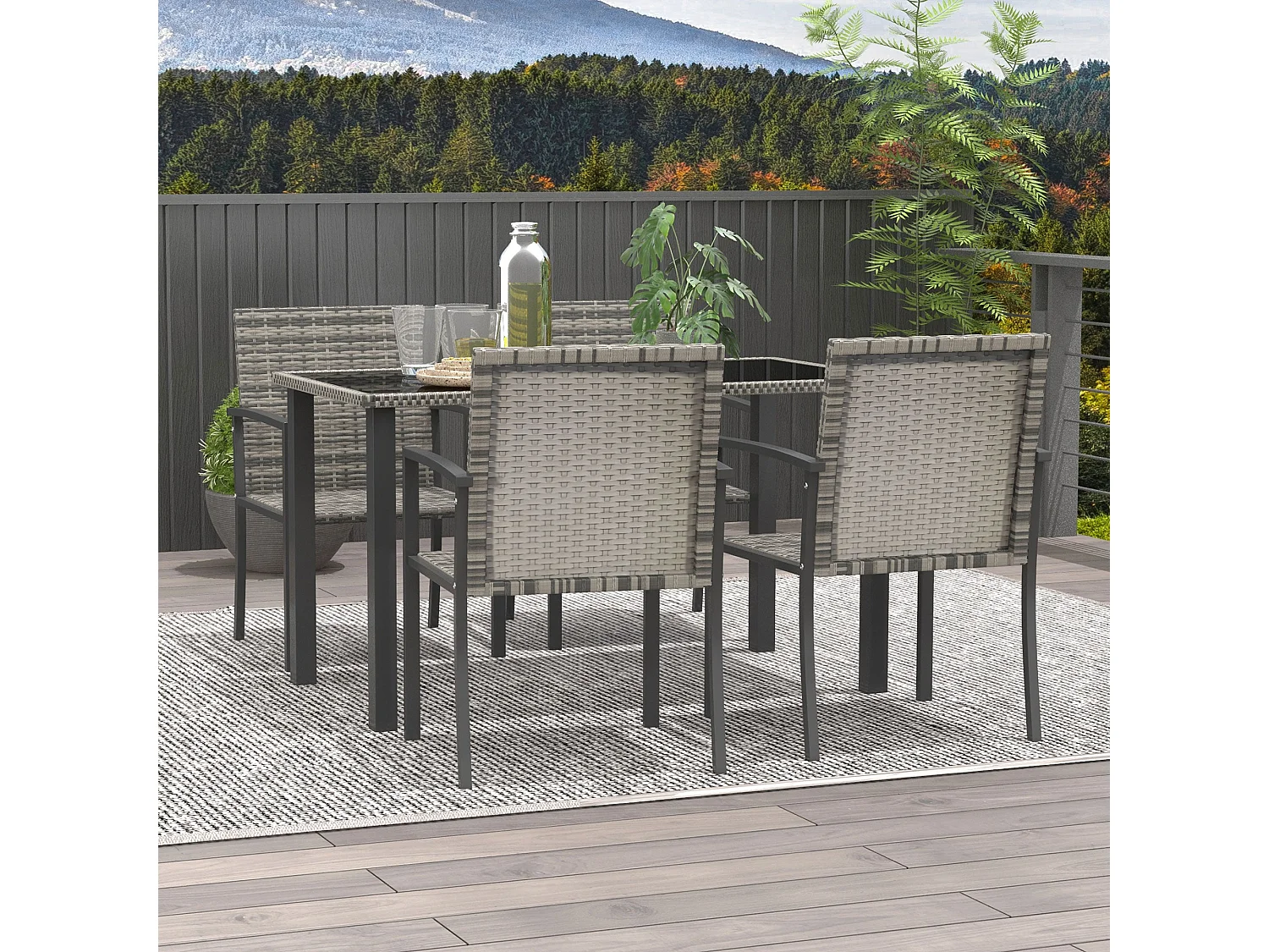 Saka Rattan 4 Seater Outdoor Dining Set with Tempered Glass Table and Chairs