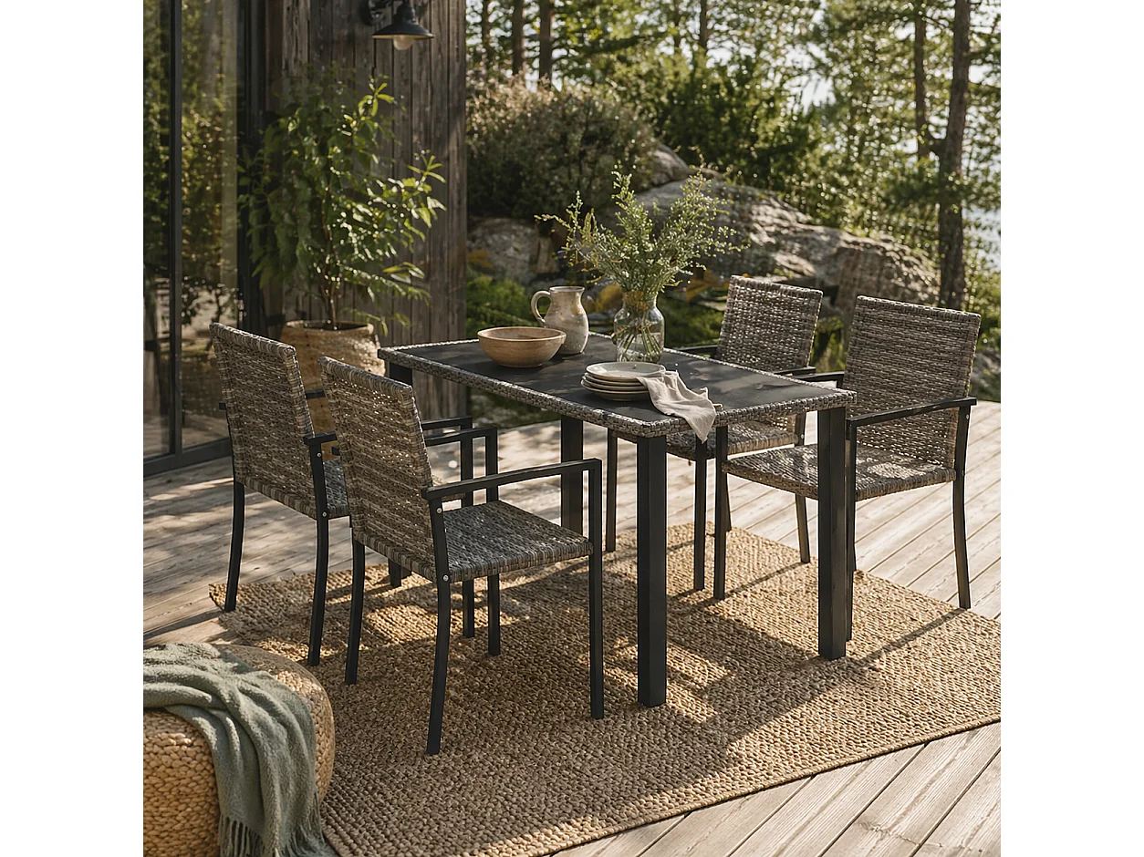 Saka Rattan 4 Seater Outdoor Dining Set with Tempered Glass Table and Chairs