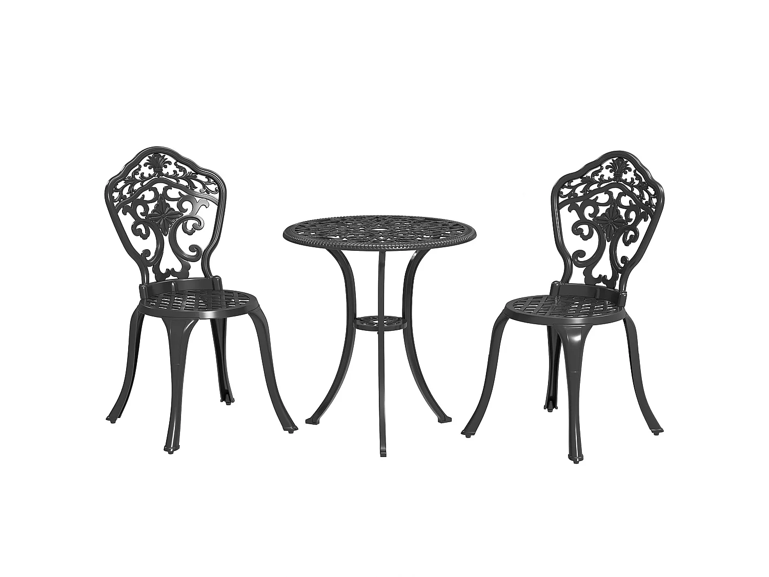 Rirara 3 Piece Black Cast Aluminium Floral Bistro Set for 2
