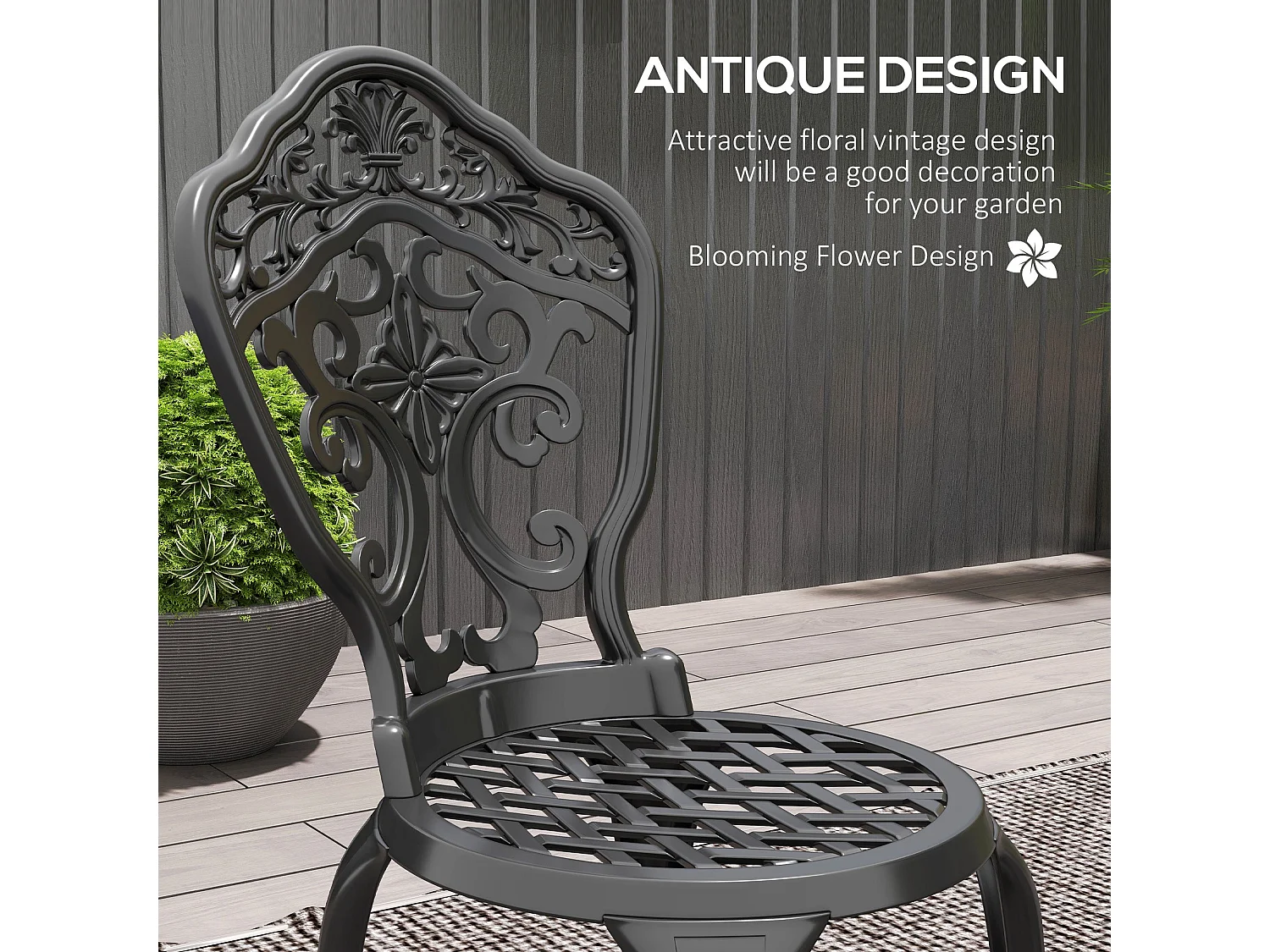 Rirara 3 Piece Black Cast Aluminium Floral Bistro Set for 2