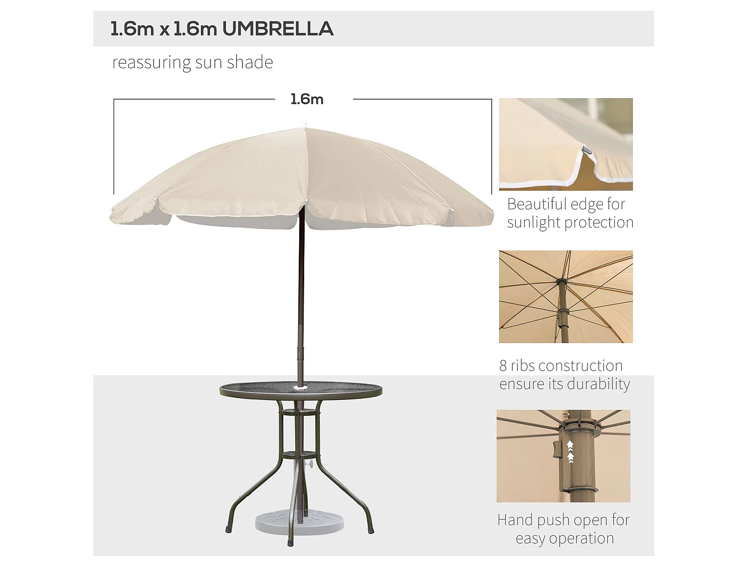 Jattare 4 Seater Cream and Coffee Outdoor Bistro Set with Folding Mesh Chairs Glass Table and Parasol