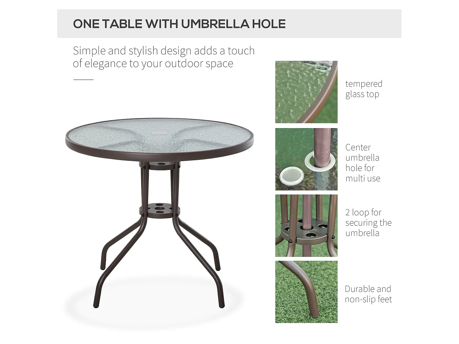 Jattare 4 Seater Cream and Coffee Outdoor Bistro Set with Folding Mesh Chairs Glass Table and Parasol