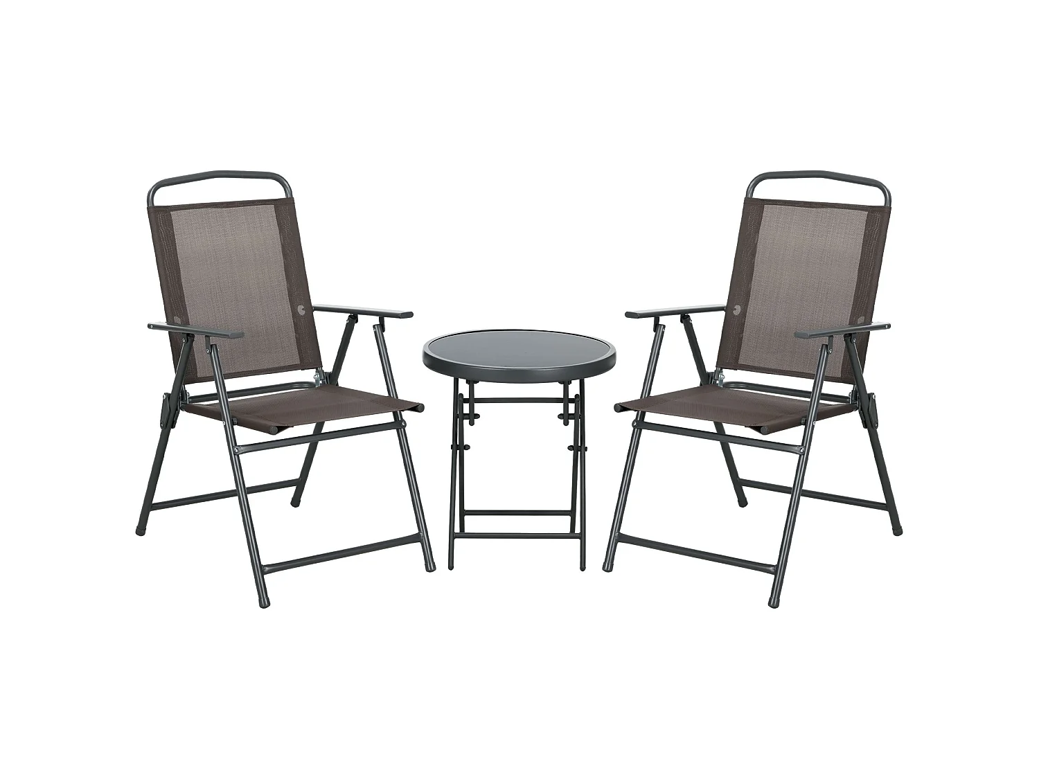 Lepa Tara 3 Piece Brown Folding Garden Seating Set with Glass Table and Two Mesh Chairs