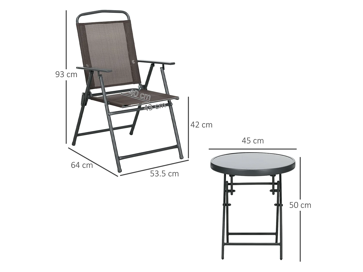 Lepa Tara 3 Piece Brown Folding Garden Seating Set with Glass Table and Two Mesh Chairs
