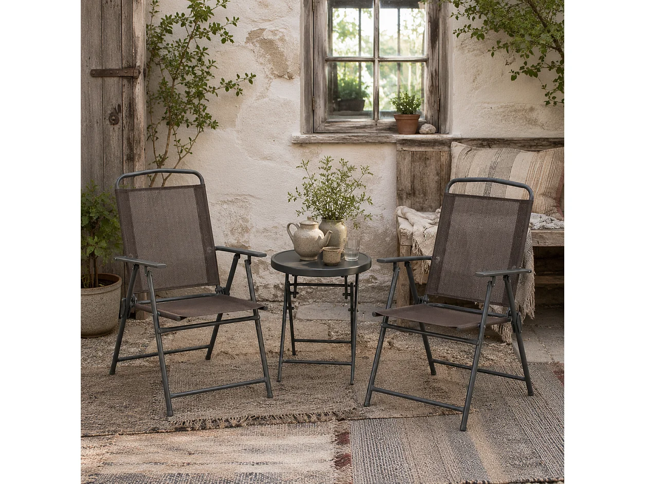 Lepa Tara 3 Piece Brown Folding Garden Seating Set with Glass Table and Two Mesh Chairs