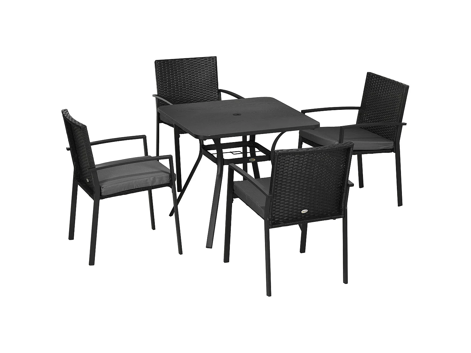 Laresu 5 Piece Outdoor Rattan Dining Set 4 Cushioned Armchairs Square Table