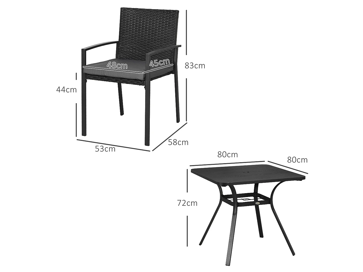 Laresu 5 Piece Outdoor Rattan Dining Set 4 Cushioned Armchairs Square Table