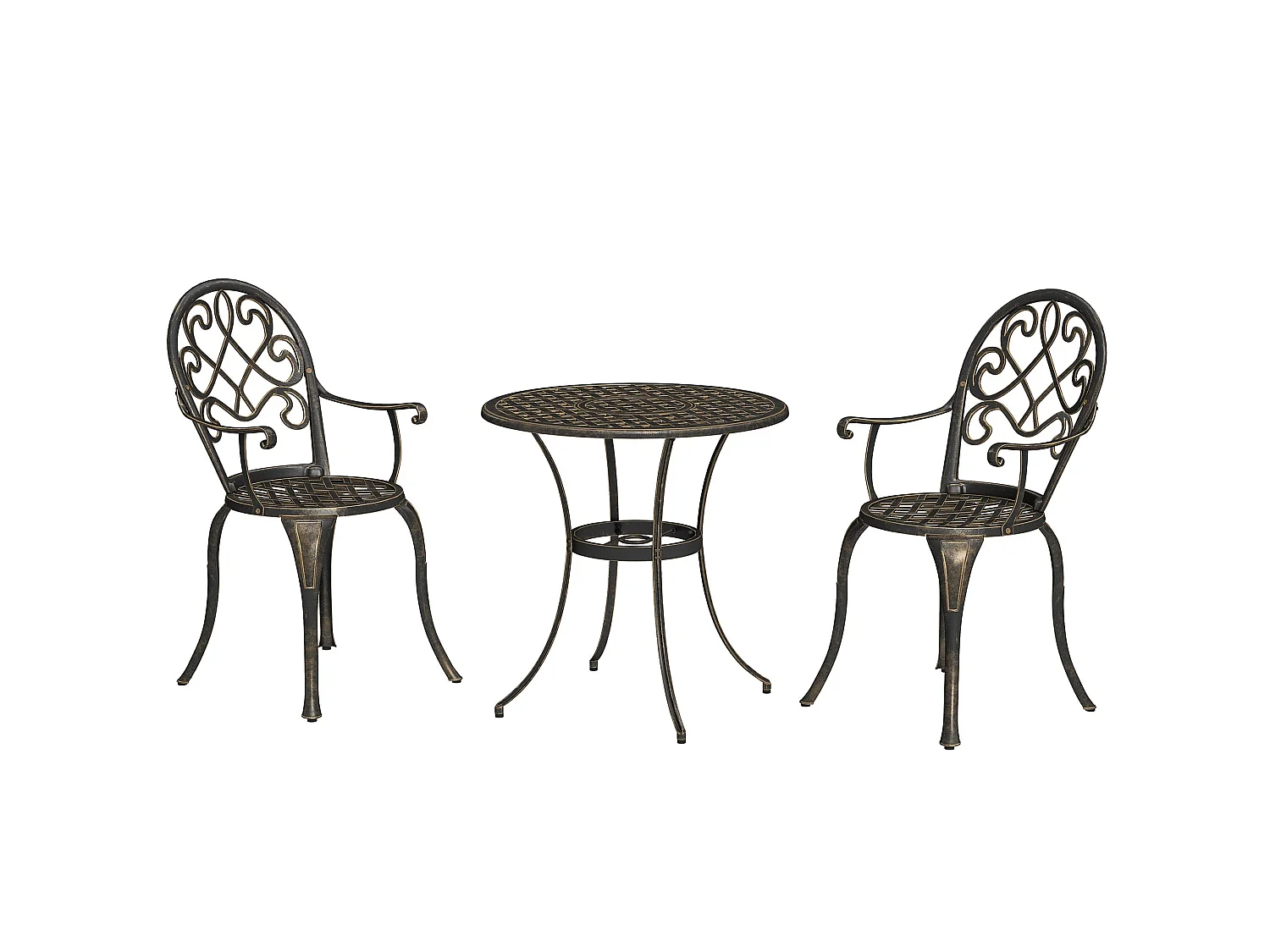 Ziraro 3 Piece Aluminium Bronze Tone Garden Bistro Set 2 Seater Vintage Outdoor Table and Chairs
