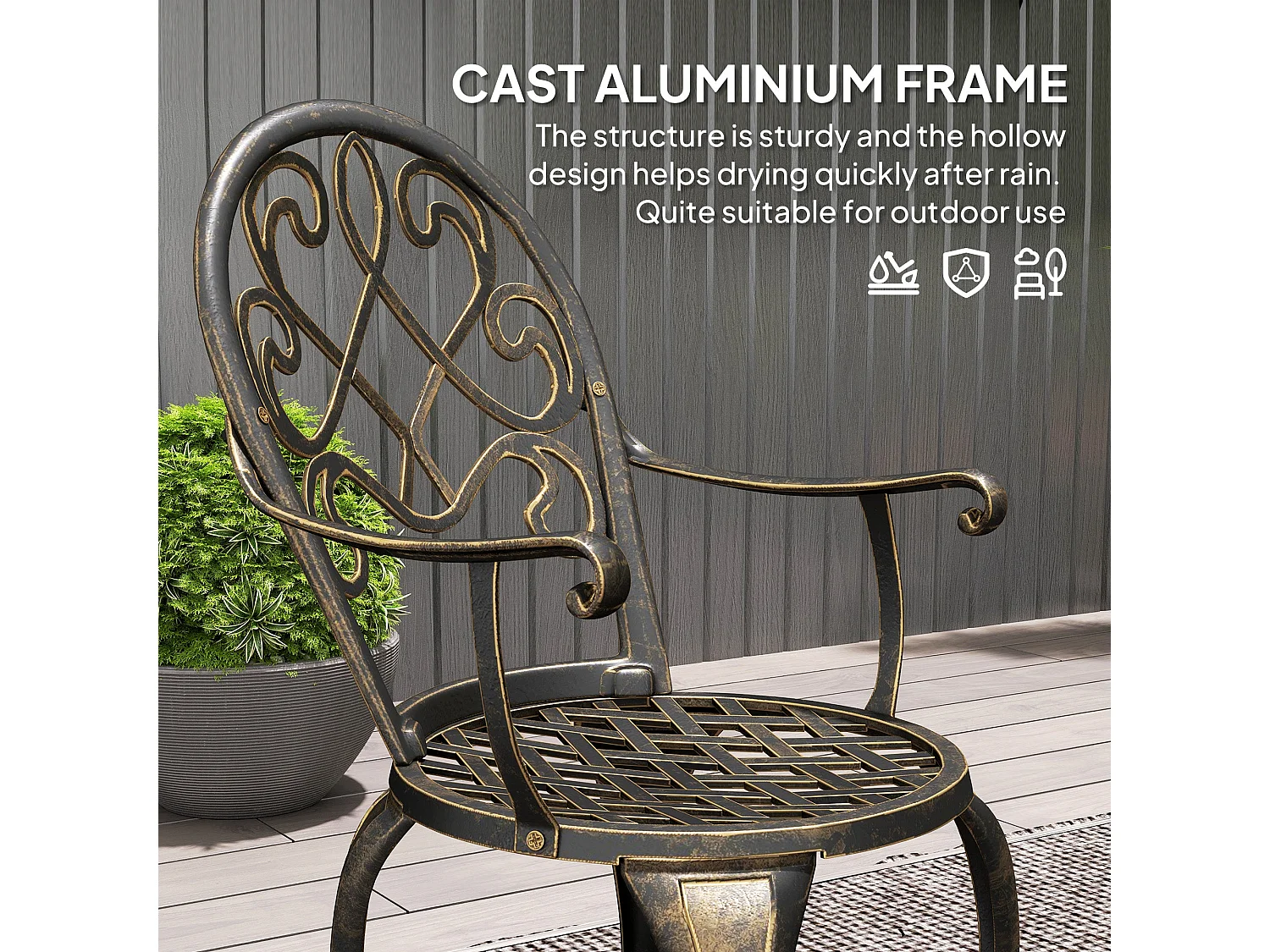 Ziraro 3 Piece Aluminium Bronze Tone Garden Bistro Set 2 Seater Vintage Outdoor Table and Chairs