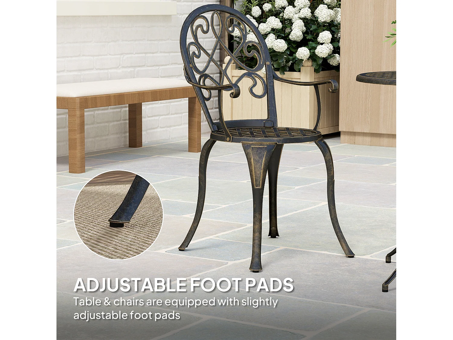 Ziraro 3 Piece Aluminium Bronze Tone Garden Bistro Set 2 Seater Vintage Outdoor Table and Chairs