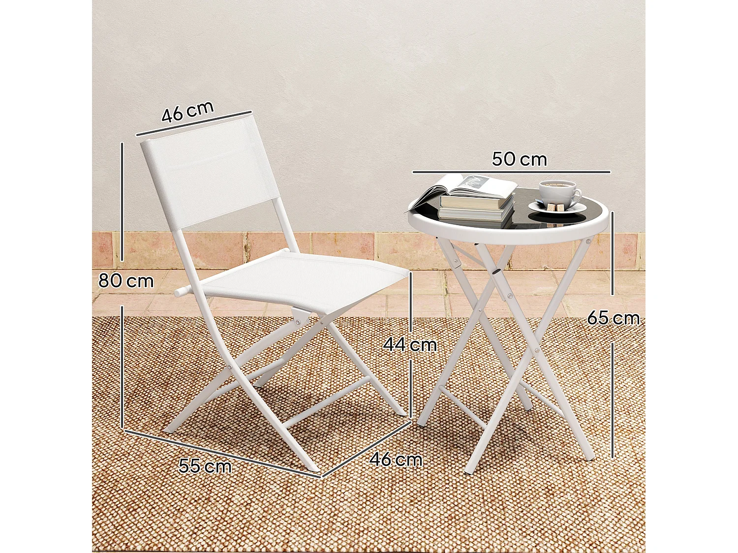 Lafiyo 3 Piece White Outdoor Bistro Set with Folding Chairs
