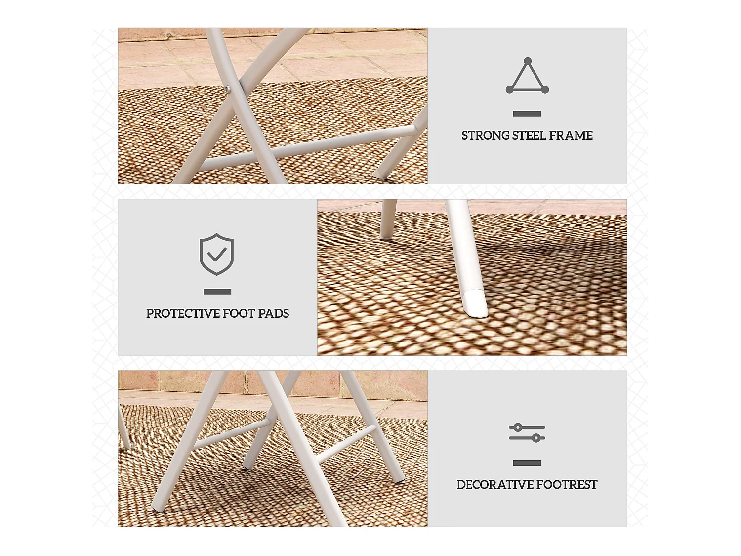Lafiyo 3 Piece White Outdoor Bistro Set with Folding Chairs
