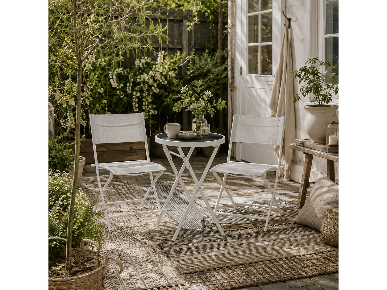 Lafiyo 3 Piece White Outdoor Bistro Set with Folding Chairs