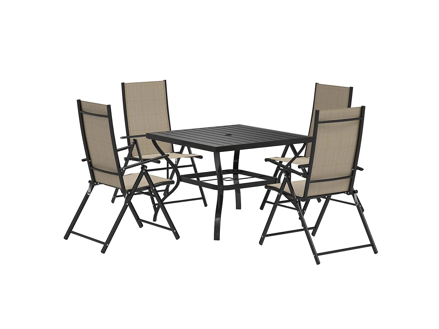 Yodiro 4 Seater Patio Dining Set Khaki Texteline Powder Coated Steel