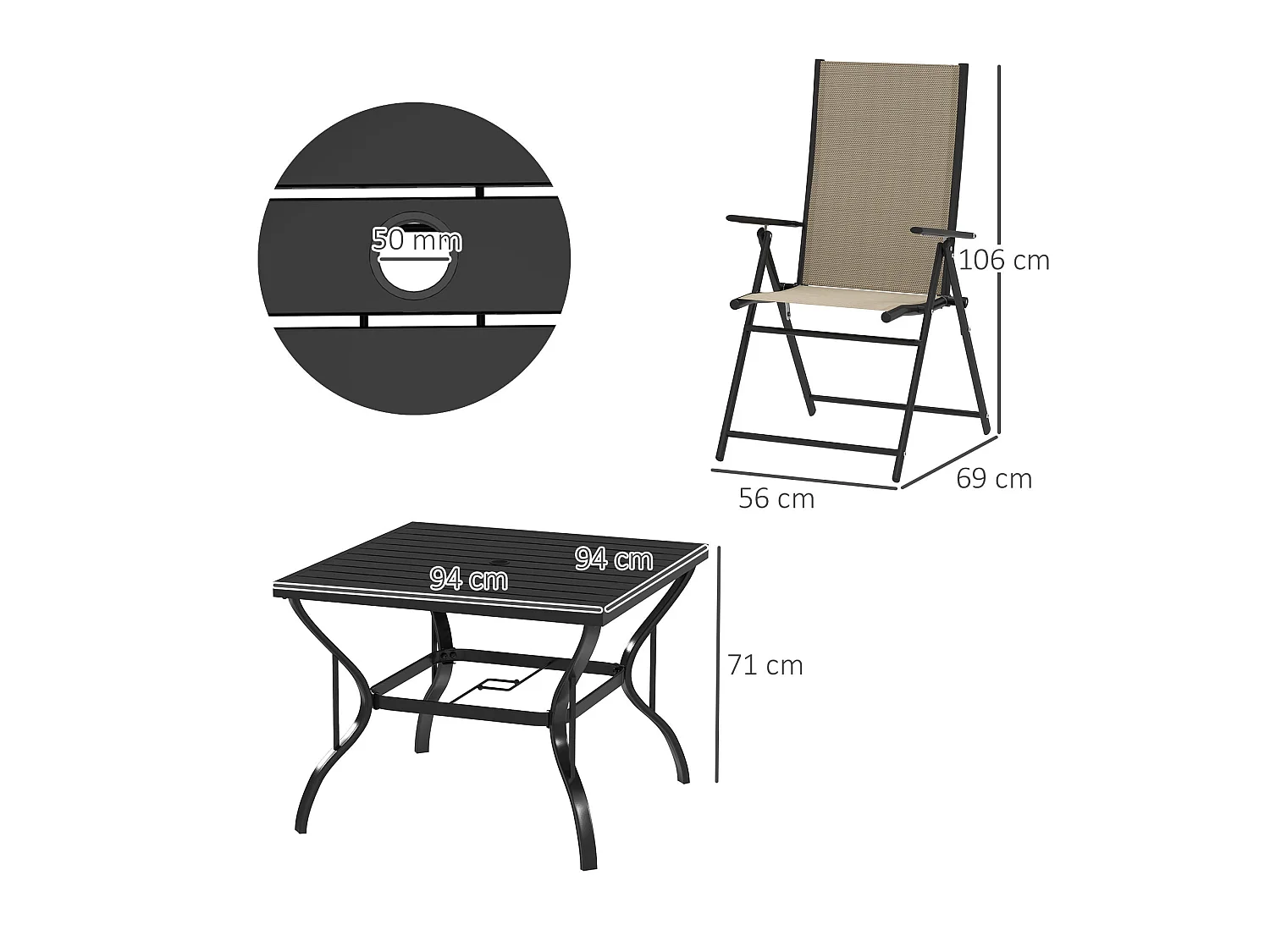 Yodiro 4 Seater Patio Dining Set Khaki Texteline Powder Coated Steel