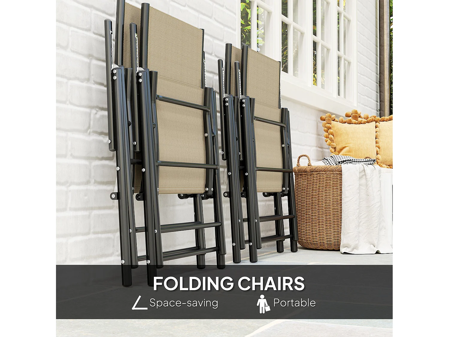 Yodiro 4 Seater Patio Dining Set Khaki Texteline Powder Coated Steel