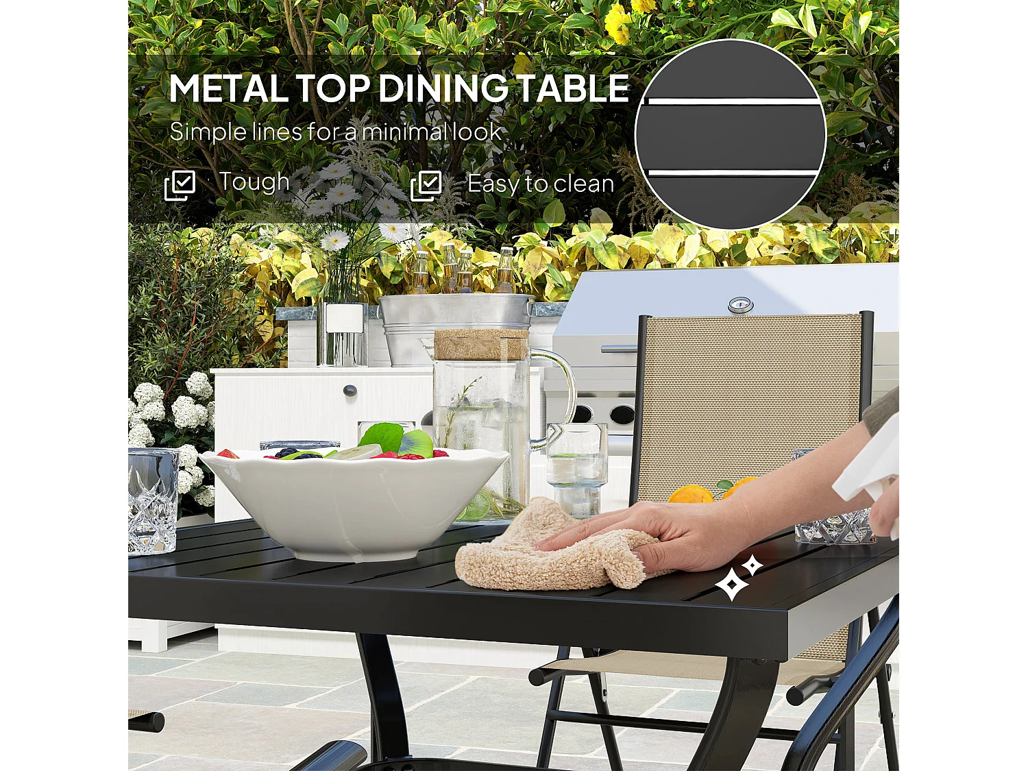 Yodiro 4 Seater Patio Dining Set Khaki Texteline Powder Coated Steel