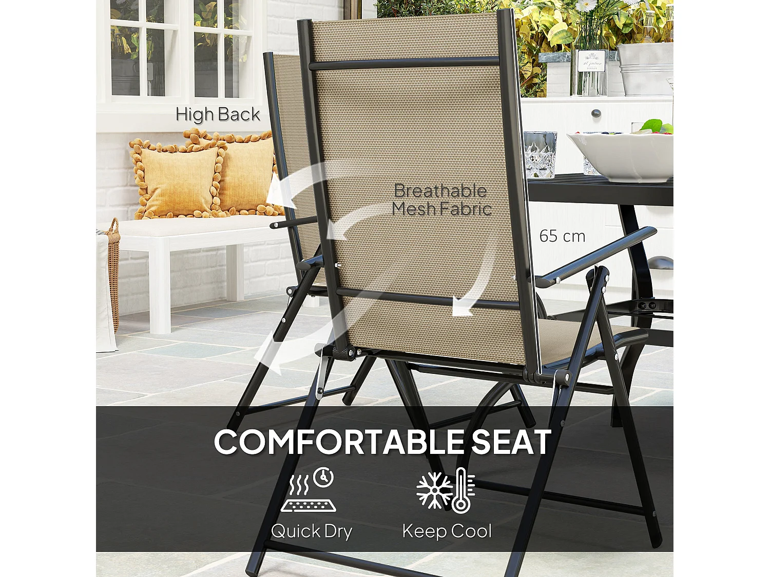 Yodiro 4 Seater Patio Dining Set Khaki Texteline Powder Coated Steel