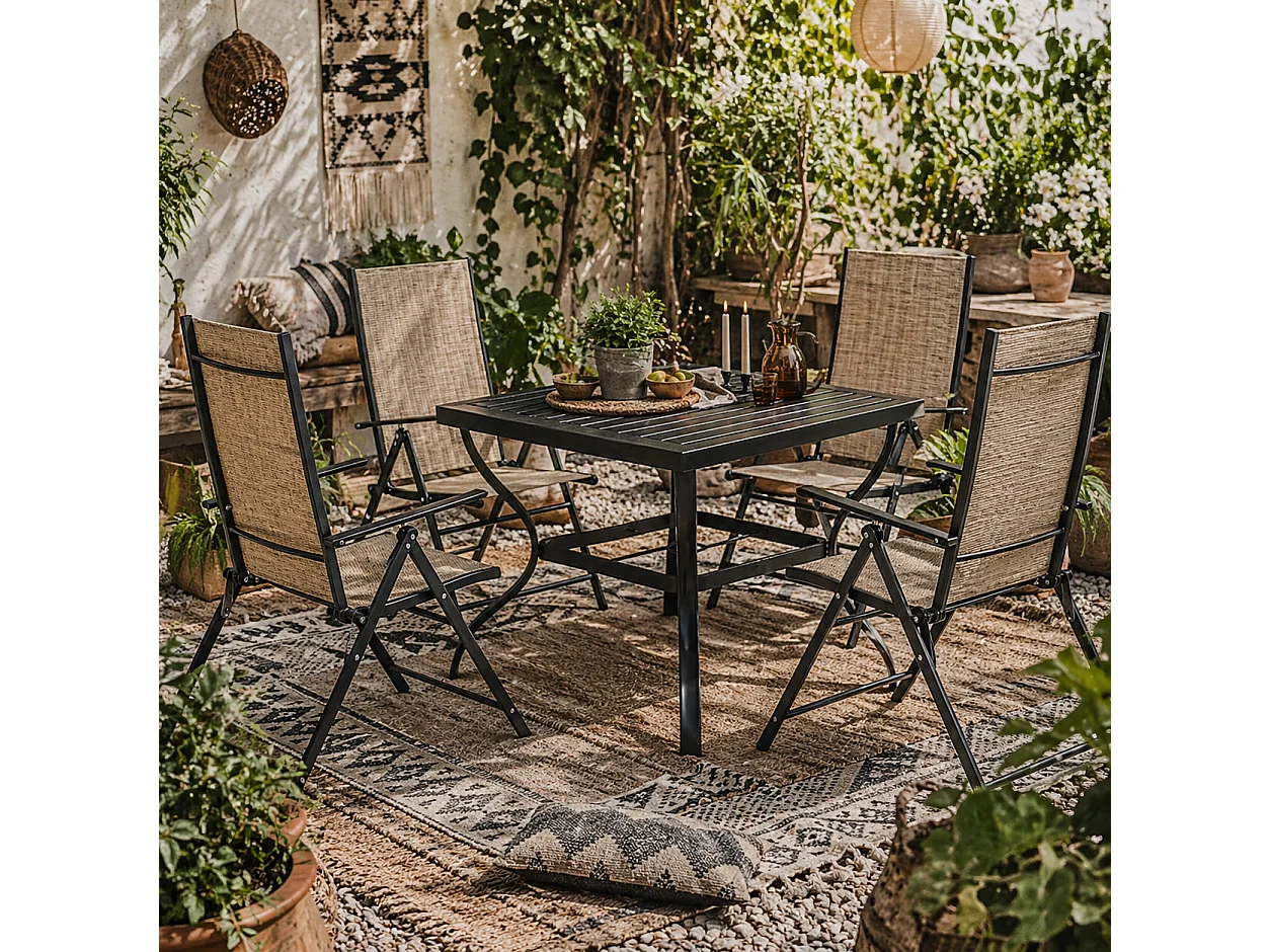 Yodiro 4 Seater Patio Dining Set Khaki Texteline Powder Coated Steel
