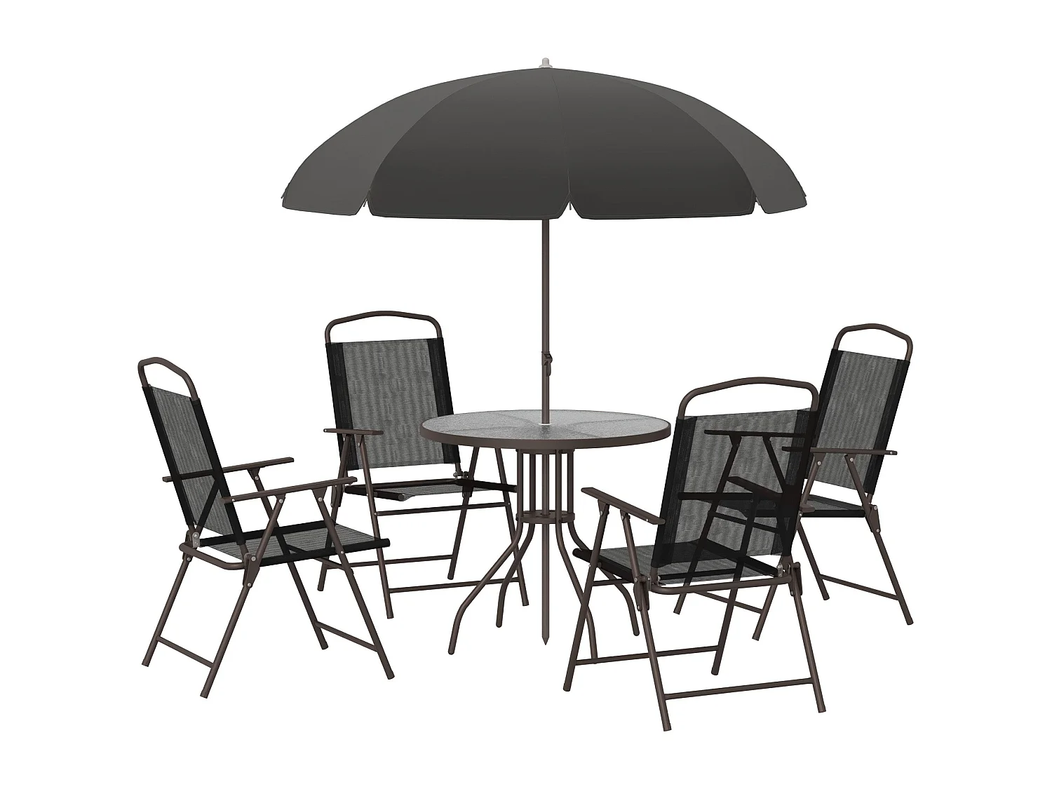 Jattare 4 Seater Folding Metal and Mesh Garden Dining Set with 5mm Glass Table and Parasol