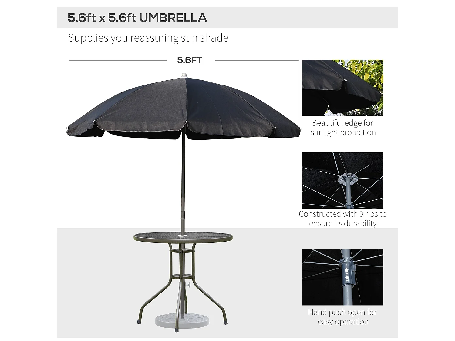 Jattare 4 Seater Folding Metal and Mesh Garden Dining Set with 5mm Glass Table and Parasol