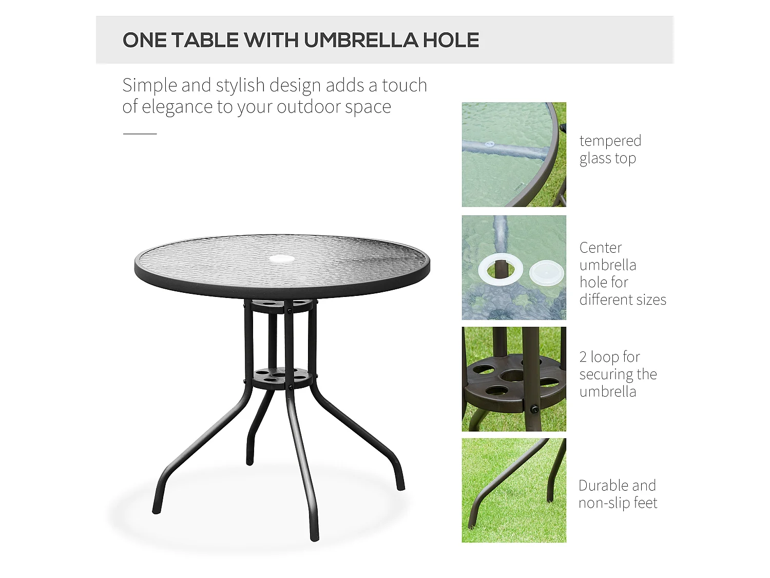 Jattare 4 Seater Folding Metal and Mesh Garden Dining Set with 5mm Glass Table and Parasol
