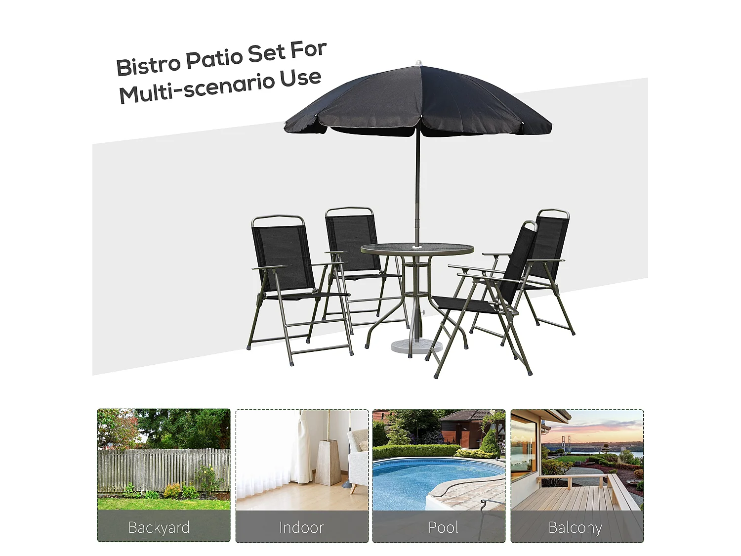 Jattare 4 Seater Folding Metal and Mesh Garden Dining Set with 5mm Glass Table and Parasol