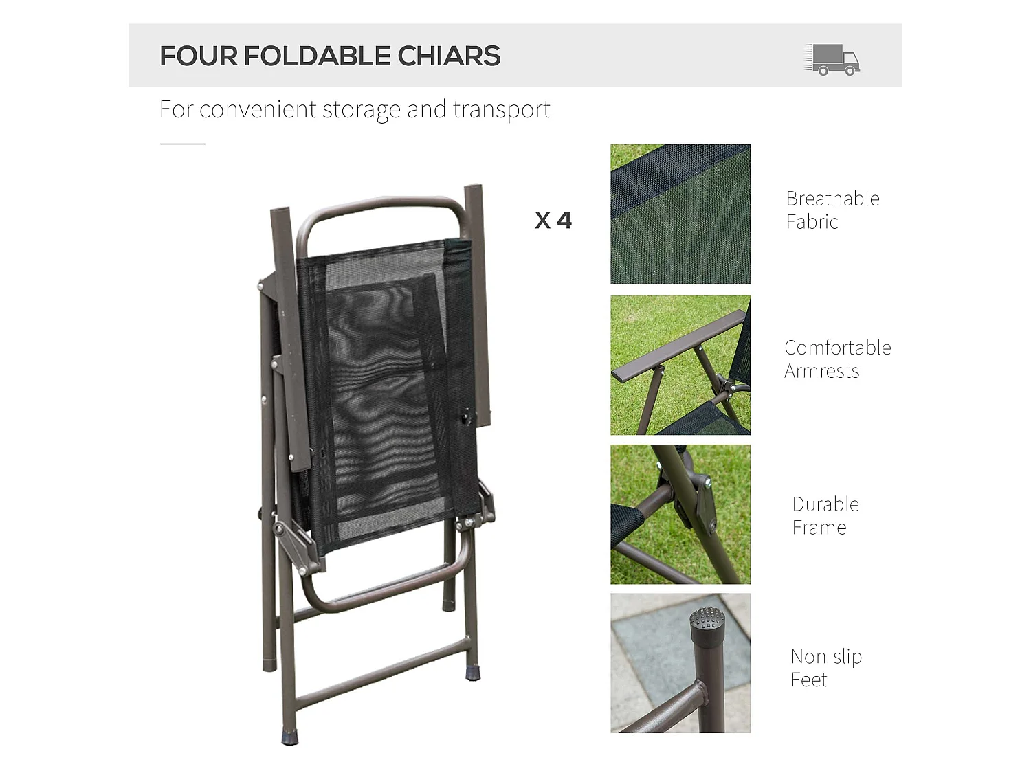 Jattare 4 Seater Folding Metal and Mesh Garden Dining Set with 5mm Glass Table and Parasol