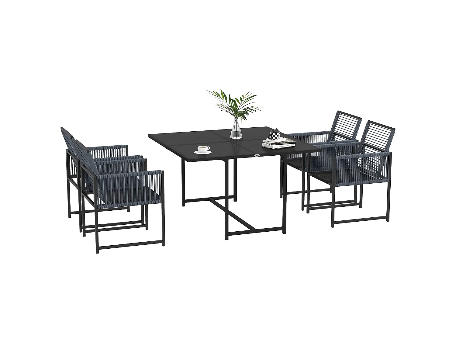 Nolu 4 Seater Dark Grey Outdoor Dining Set Steel Frame Texteline Chairs Tempered Glass Table
