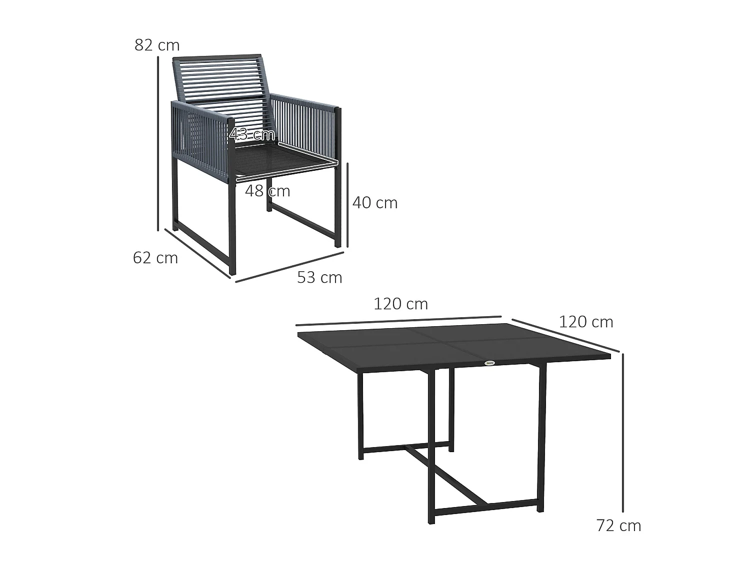 Nolu 4 Seater Dark Grey Outdoor Dining Set Steel Frame Texteline Chairs Tempered Glass Table