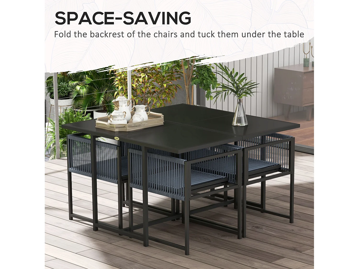 Nolu 4 Seater Dark Grey Outdoor Dining Set Steel Frame Texteline Chairs Tempered Glass Table