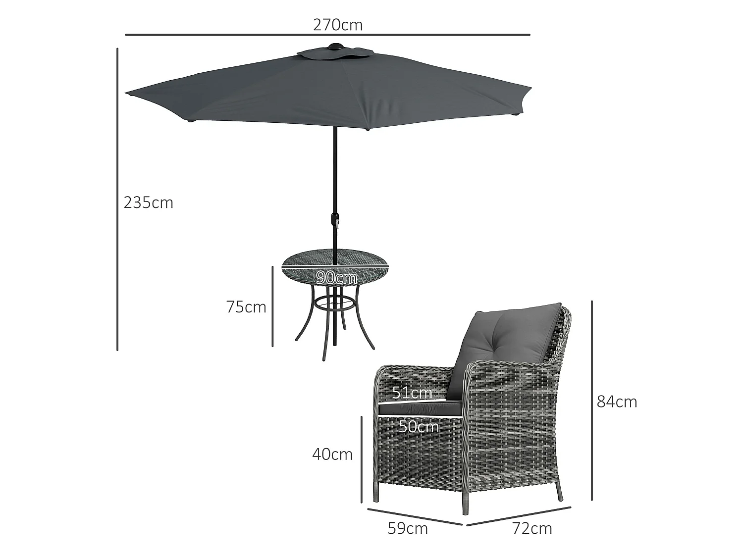 Rolana Nivi 4 Seater Rattan Outdoor Dining Set with Parasol and Cushions