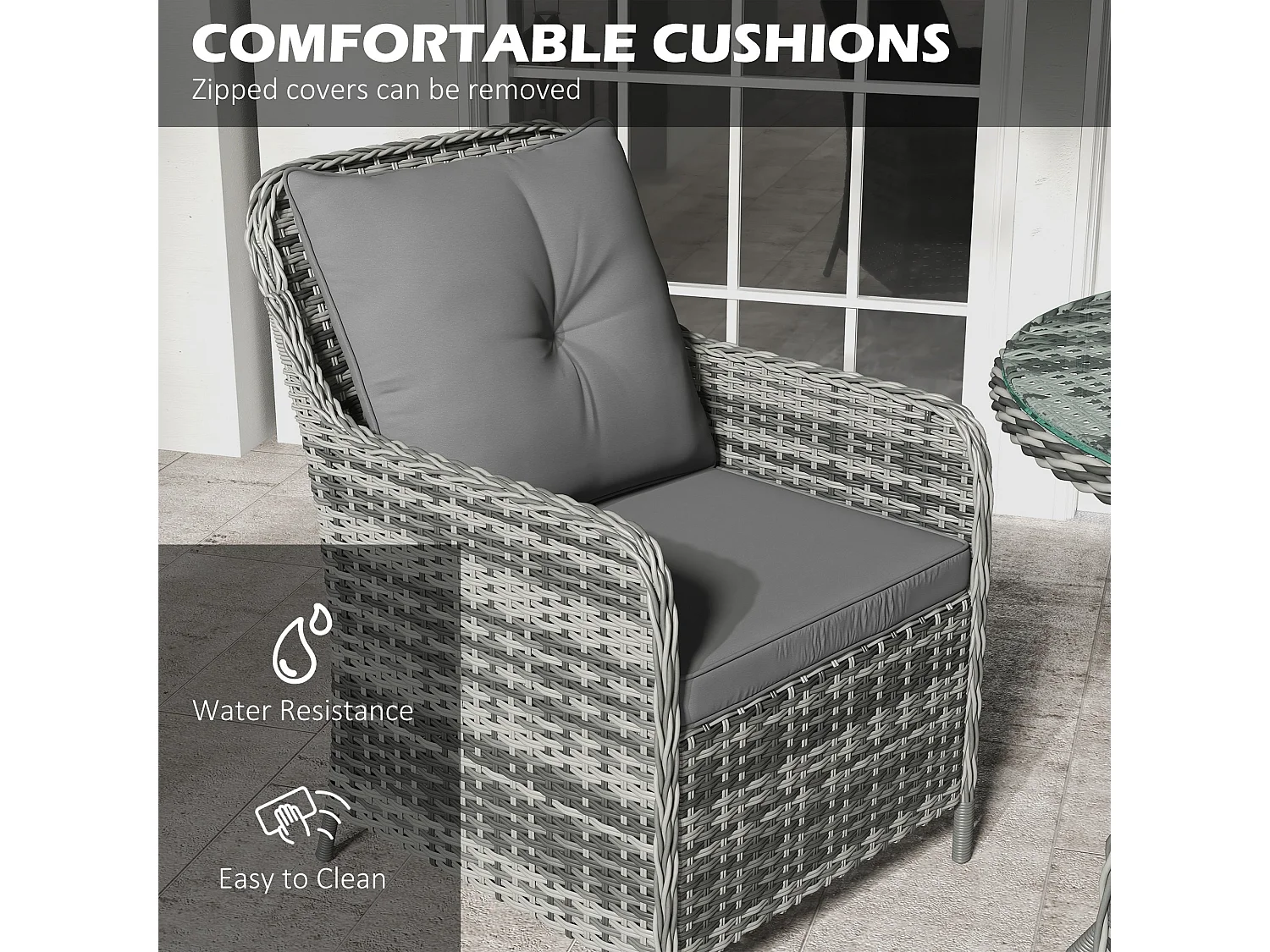 Rolana Nivi 4 Seater Rattan Outdoor Dining Set with Parasol and Cushions