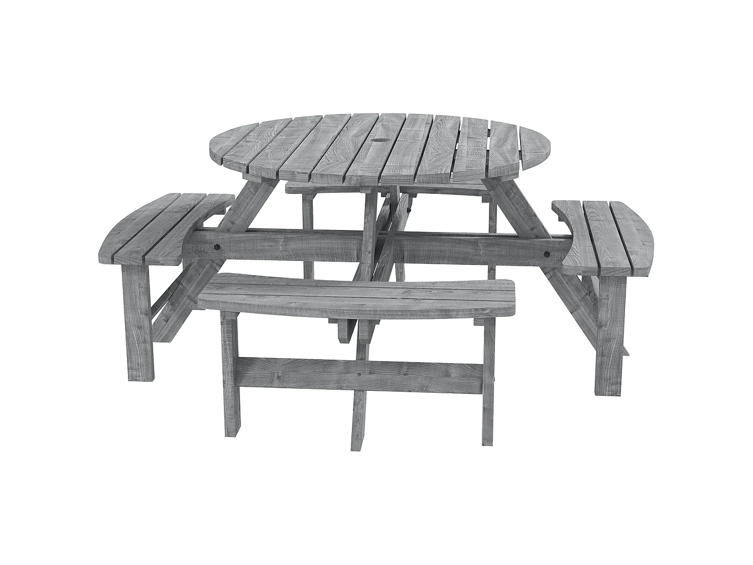 Neel 8 Seater Grey Fir Wood Round Garden Picnic Table and Benches