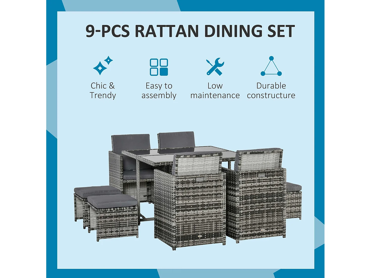 Vidiva Viha Faux Rattan 8 Seater Outdoor Dining Set Mixed Grey