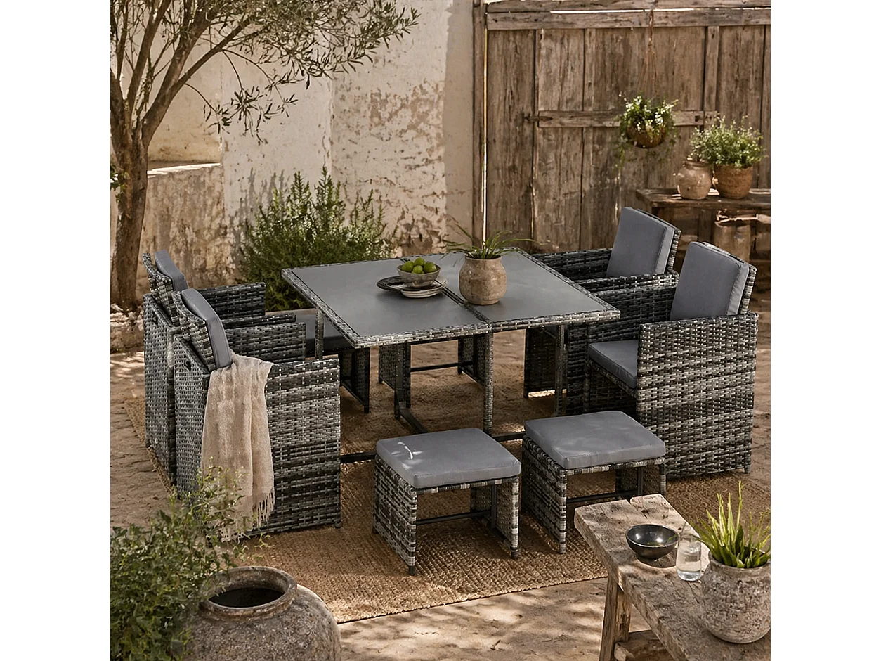 Vidiva Viha Faux Rattan 8 Seater Outdoor Dining Set Mixed Grey