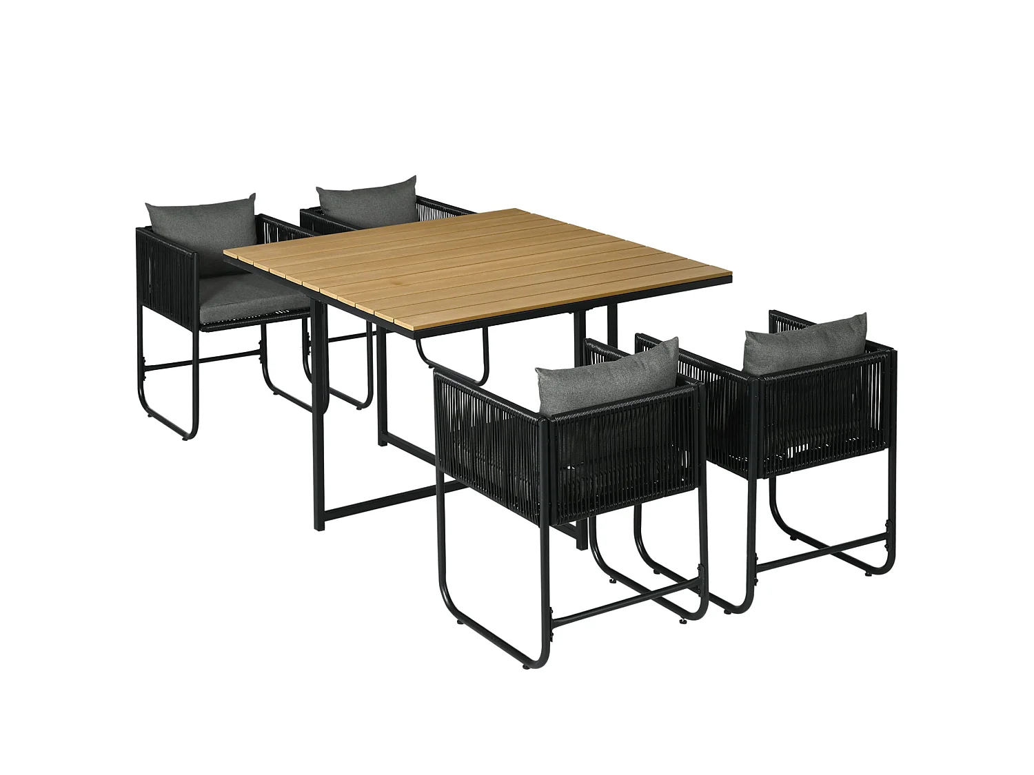 Lilere 4 Seater Cube Rattan Garden Dining Set with Cushions and Wood Effect Table
