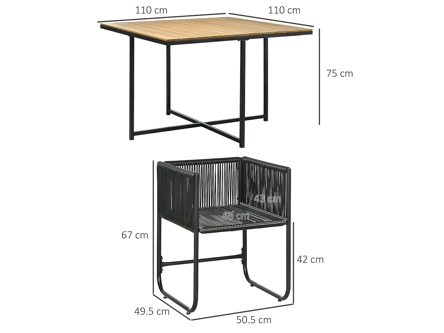 Lilere 4 Seater Cube Rattan Garden Dining Set with Cushions and Wood Effect Table