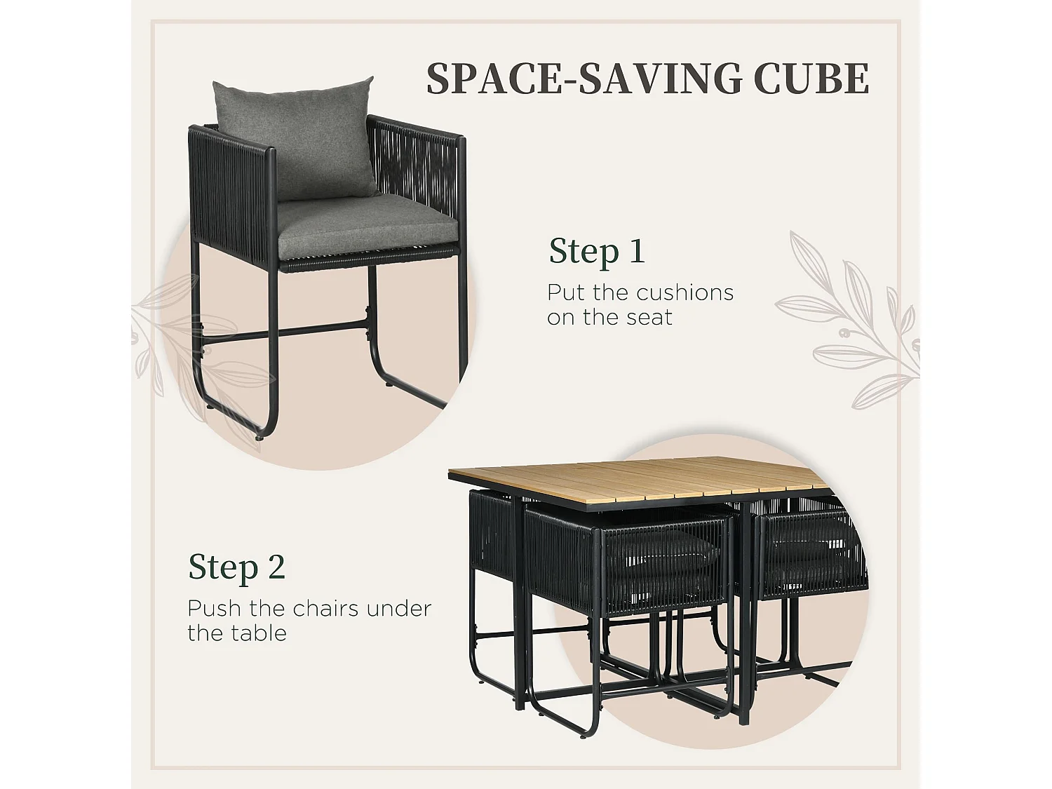 Lilere 4 Seater Cube Rattan Garden Dining Set with Cushions and Wood Effect Table