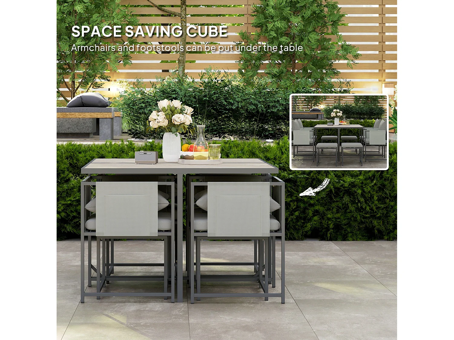 Layori 8 Seater Grey Steel Frame Garden Dining Set