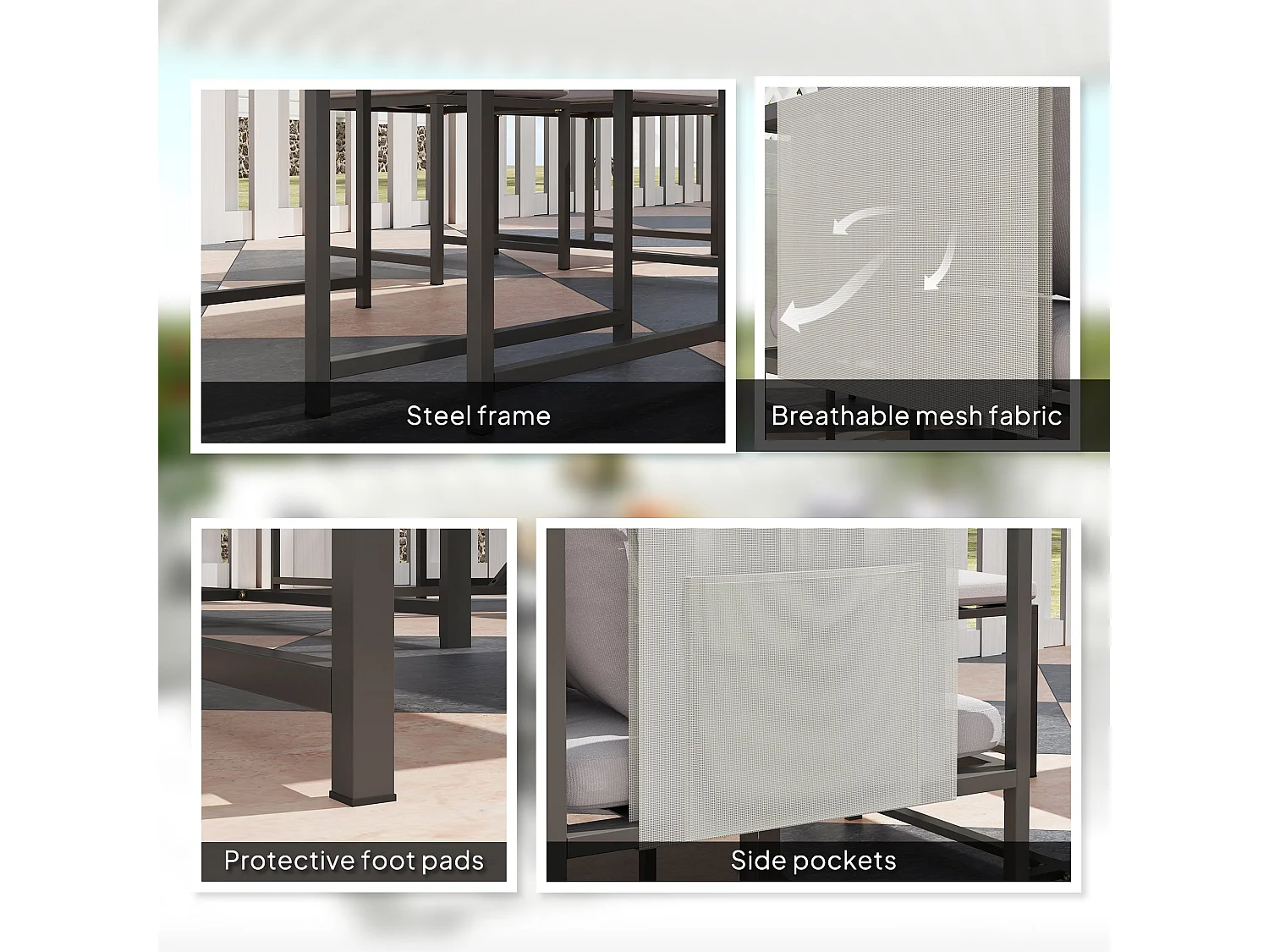 Layori 8 Seater Grey Steel Frame Garden Dining Set