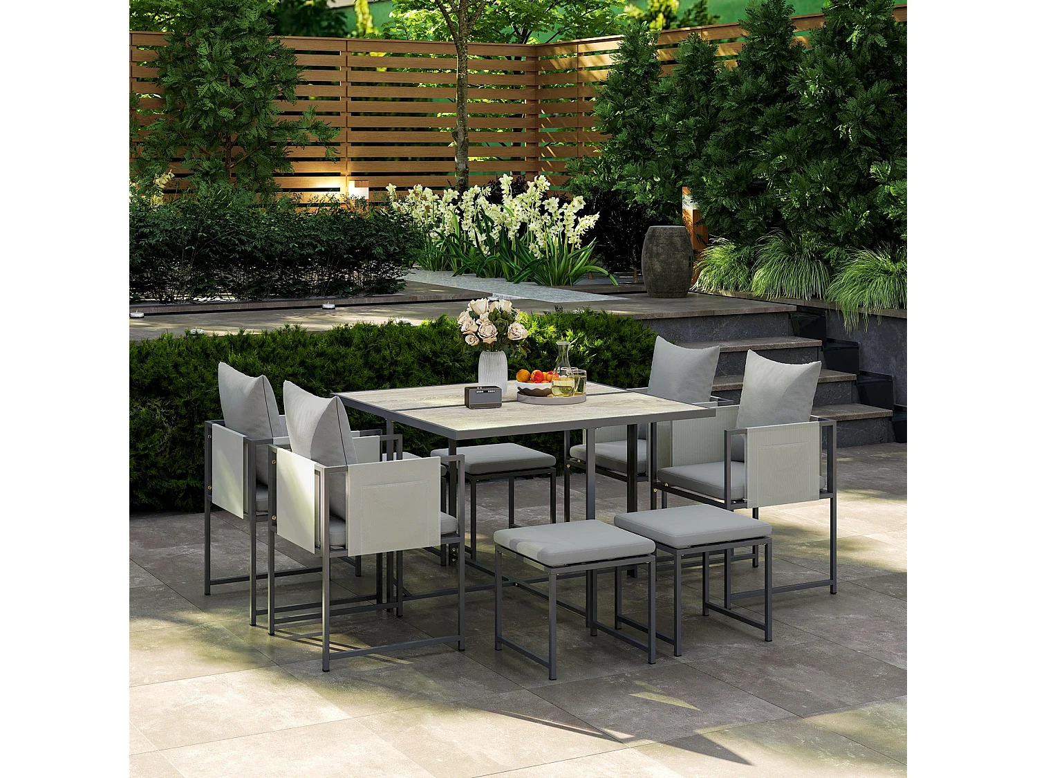 Layori 8 Seater Grey Steel Frame Garden Dining Set