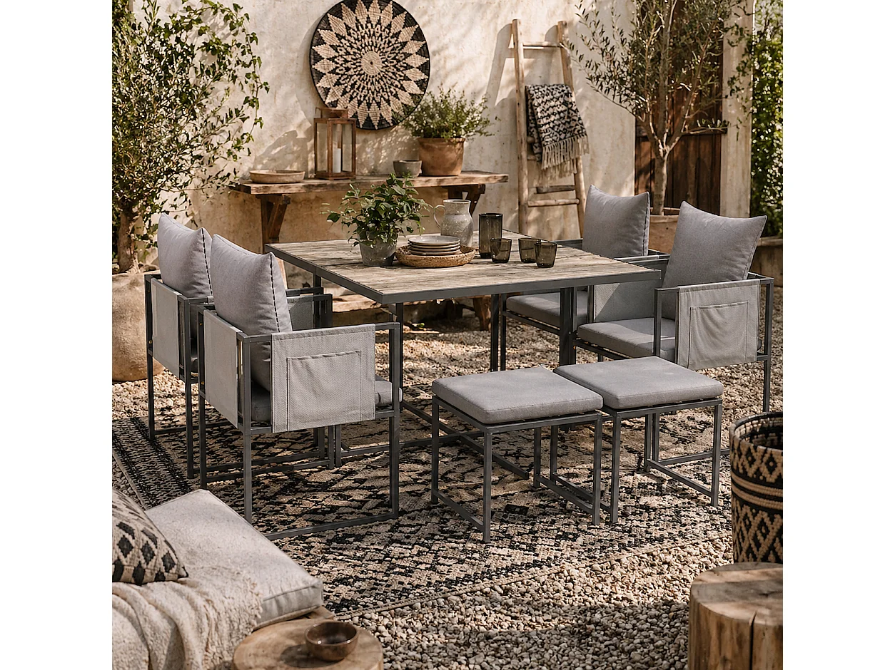 Layori 8 Seater Grey Steel Frame Garden Dining Set