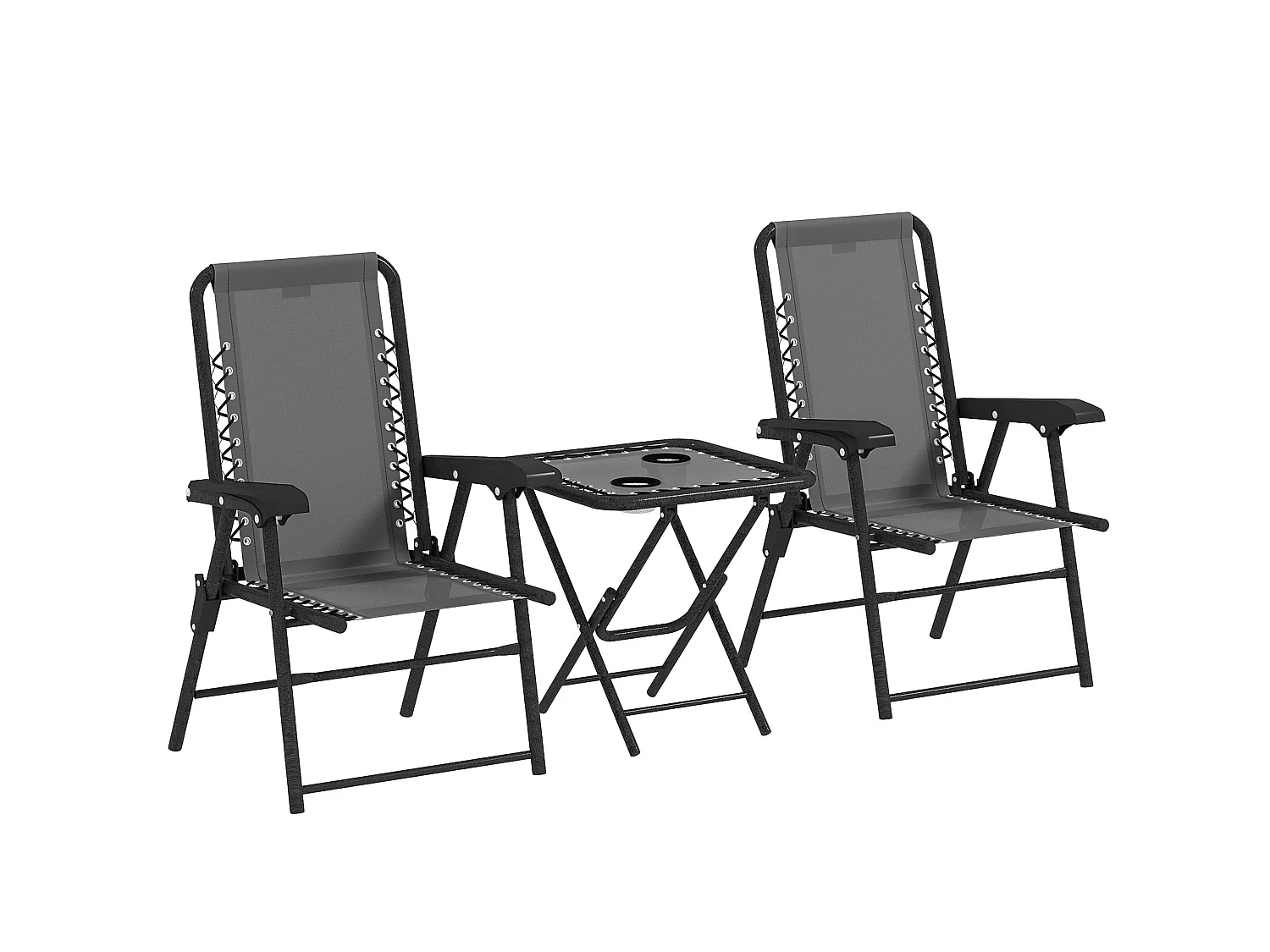 Lano Metal Dark Grey Mesh 3 Piece Folding Garden Bistro Set