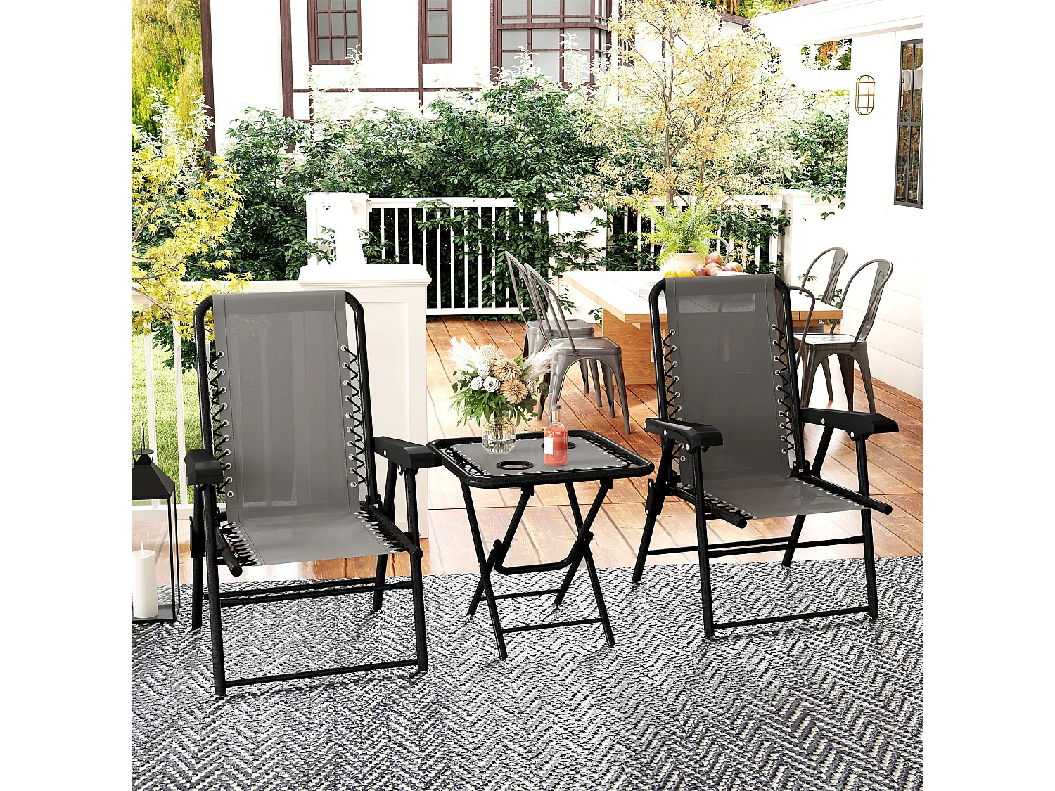 Lano Metal Dark Grey Mesh 3 Piece Folding Garden Bistro Set